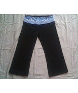 Lululemon Women Black Capri Yoga Leggings Blue Patterned Waist Band Size... - $331.45 MXN