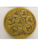 vintage round metal serving tray with drink coasters yellow with gold fr... - $15.79