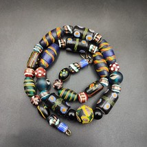 Vintage African Asian mosaic Glass Chevron Beads Long Strand necklace - £60.89 GBP