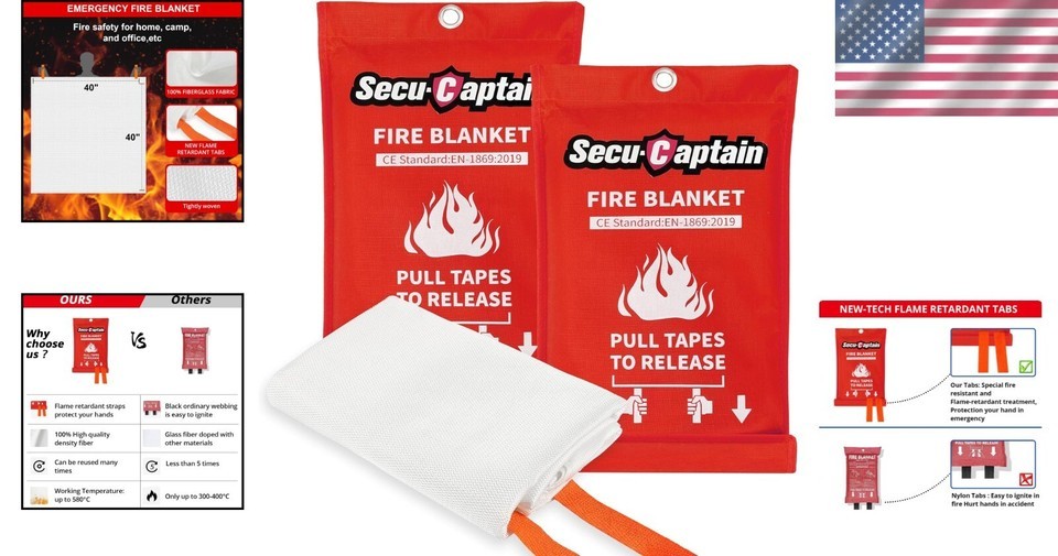 Premium Fire Safety Blankets - 8 Pack of 40"x40" Flame Resistant Fiberglass Item image 2
