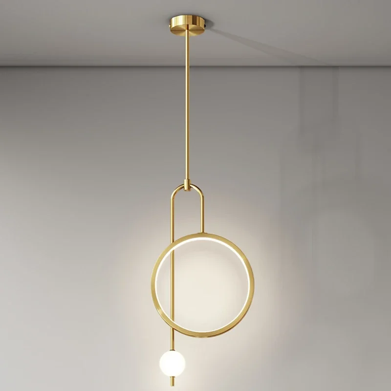 Modern Pendant Light Gold Ring Led Bedroom Bedside Hanging Lighting Mini... - $94.20+
