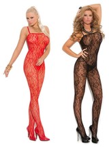 Lace Bodystocking Sleeveless Crotchless Open Crotch Floral Rose Black Red 1610 - £12.63 GBP+