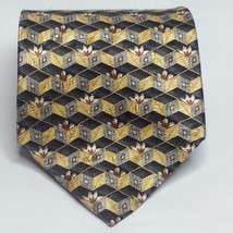 Stainley Blacker Silk Dress Tie Blue Yellow 3.75&quot; wide 59&quot; long Made in USA - £10.85 GBP