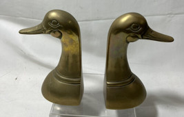 Vintage Brass Mallard Duck Head Bookends 6-1/2” Solid Brass Decor - £15.94 GBP