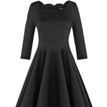 Ouges Women&#39;s Black 3/4 Sleeve Scalloped Neckline A-Line Midi Dress ~S~ NWT - £18.36 GBP