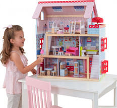 Wooden Dollhouse Doll House Cottage Kids 16-Piece Furniture Set Girls Play Toys  - £125.53 GBP