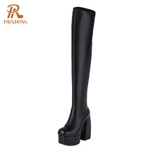 Sexy Thigh High Boots Side Zipper Elastic Microfiber High Heels Platform Women K - £103.89 GBP