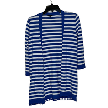 Talbots Petites Open Front Cardigan Size SP Blue White Striped Womens 3/4 Sleeve - £19.77 GBP