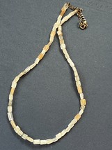 Vintage Peach Gray &amp; Frosted White Small Plastic Irregular Cube Bead Necklace w - £9.02 GBP