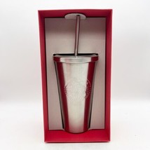 Starbucks Silver Mermaid Logo Cold Cup Grande Metal Straw Tumbler 16Oz With Box - $49.99