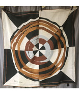 Richard Allan Vtg Scarf 26&quot; Sq. Bullseye Abstract Blk Brwn Hand Rolled C... - $170.22 CAD