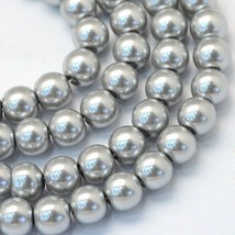 10mm Glass Pearl Beads Gray Silver Bulk Lot Jewelry Making 32&quot; 85pcs - £5.33 GBP