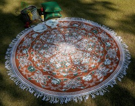 Indian Mandala Flower Tapestry Round Patio Picnic Table Beach Cover Brown 78&quot; - £16.03 GBP