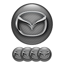 Set of 4 Mazda Carbone Silver Logo Domed Sticker for Rim Center Wheel Hub Cap  - $9.60+