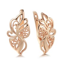 Unique Ethnic Bridal 585 Rose Gold Earrings Hollow Flower Long Drop Earrings For - £7.21 GBP
