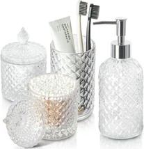 Bathroom Accessories Set, 4 Pack Clear Glass Bath Accessory Sets Complete, - $36.99