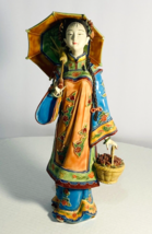 Antique 12&quot; Chinese WUCAI Porcelain Pottery Qing Beauty Lady Hold Umbrella - £77.43 GBP