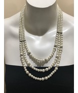 Elegant Faux Pearl Three Strand rhinestone Necklace Up To 22” Long - £31.60 GBP