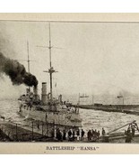 1914 WW1 Print Battleship Hansa Antique Military Period Nautical War Col... - $47.50