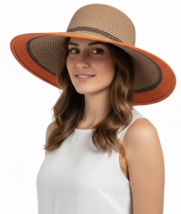 Magid Hats Orange Black Stripe Paper Straw 13" Wide Bucket Sun Hat - NWT - $14.84