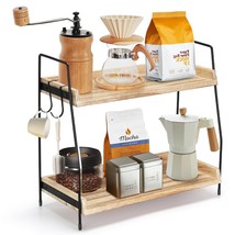 2 Tier Coffee Bar Organizer For Countertop, Wooden Coffee Station Organizer With - $33.99