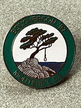 Green &amp; White Enamel Bouchercon Monterey, CA Lone Cypress Tree Goldtone Pin Lape - £7.58 GBP