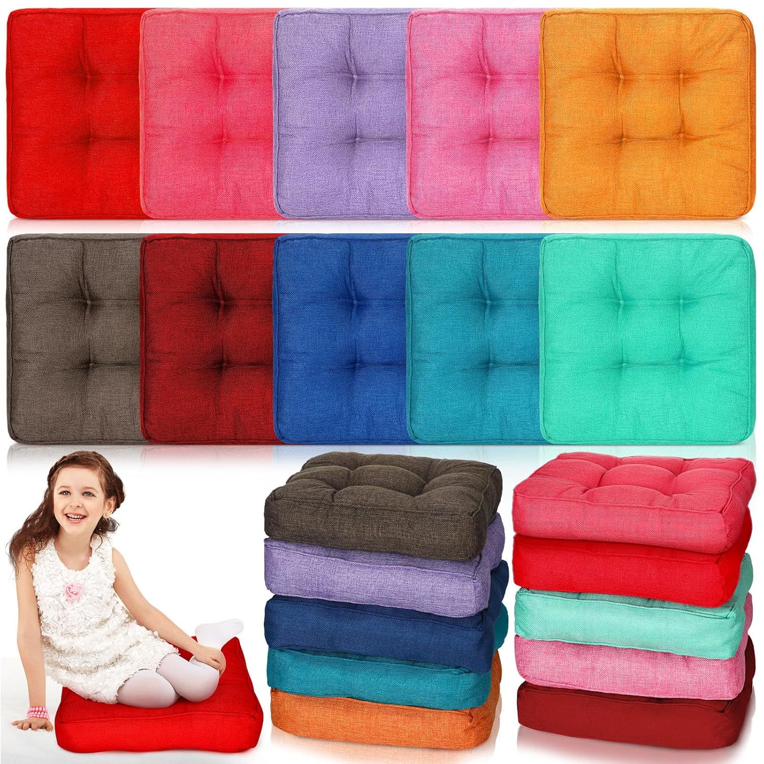 10 Pcs Meditation Floor Cushion Bulk Meditation Floor Pillow Classroom Square Cu