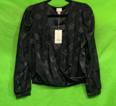 Women’s Puff Long Sleeve Wrap Top - A New Day Black XS - $16.99