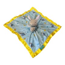 GOODNIGHT MOON Plush Bunny Security Blanket Lovey Blue Print Yellow Satin Edge - $10.00