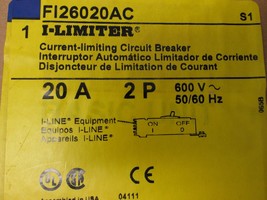 Square D I-Line FI26020AC 20A 2P (A&amp;C phasing) 600V 50/60Hz Circuit Brea... - $950.00