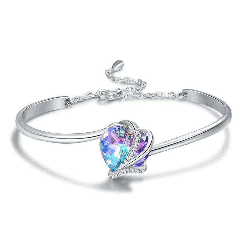 Beautiful Purple Sterling Silver Heart Love Bracelet or anklet pendant zirconia - $9.79