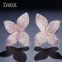 ZAKOL New Fashion   AAA  Micro Pave Setting Flower Big Stud Ear for Women Party  - £152.67 GBP