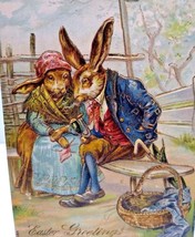 Easter Postcard Fantasy Dressed Bunny Rabbits Series 441 Gold Trim Embossed - £22.27 GBP