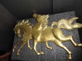 Solid Brass Running Horses Wall hanging Art Sculpture  Measures 20" L x 14" H image 4