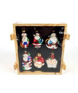 Glass Christmas Tree 6 Blown Glass  Ornaments - Boxed in Wood Crate Santa  - £21.79 GBP
