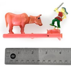 Vintage Swordsman Fighting Bull 4&quot; Plastic Pull Lever Toy - Made in Hong... - £11.14 GBP