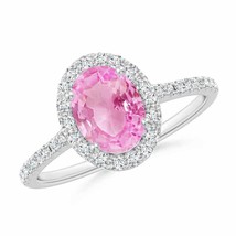 ANGARA Oval Pink Sapphire Halo Ring with Diamonds for Women in 14K Gold - £869.54 GBP