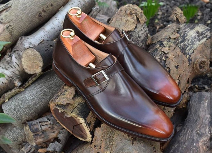 New Hand stitched Brogue shoes, Dress Tan Brown Shoes, Formal Monk Men's Shoes 2
