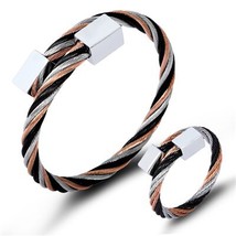 Adjustable Wire Cable Bracelets Rings Stainless Steel Jewelry Set For Women Men  - £11.48 GBP