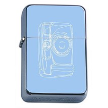 Camera Sketch Flip Top Oil Lighter Em1 Smoking Cigarette Silver Case Included - $8.95