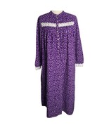 Eileen West Flannel Nightgown S Purple Ditsy Floral Long Sleeve Buttons ... - £32.90 GBP