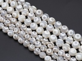 Natural White Evil Eye Tibetan Agate - 10/12mm Round Faceted Beads - Sku#UA236 - $10.00+