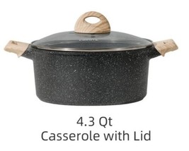 CAROTE ~ 4.3 Qt Casserole Pan w/Lid ~ Nonstick ~ BLACK Granite Aluminum ... - £44.74 GBP