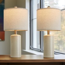 20.25&quot; Modern Ceramic Table Lamp Set Of 2 Small Farmhouse Bedside Lamp Creamy-Wh - £80.66 GBP