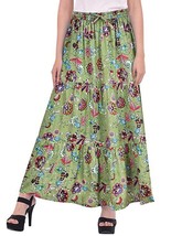 Womens Girls skirt with elastic waist cotton print 36&quot; Free size Green MA - $34.14
