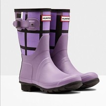HUNTER Short Tartan Purple Plaid Waterproof Rain Boots Womens Size 9 NeW - £112.33 GBP