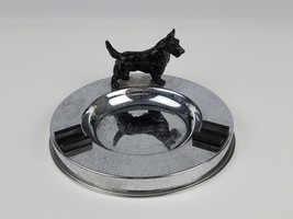 Vintage Metal Ashtray with Black Scotty Dog Chrome &amp; black Scottish Terrier - £18.98 GBP