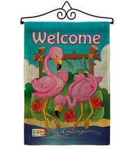 Flamingos Burlap - Impressions Decorative Metal Wall Hanger Garden Flag Set GS10 - £27.15 GBP