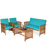 4PCS Patio Solid Wood Furniture Set Conversation Coffee Table Turquoise ... - £641.16 GBP