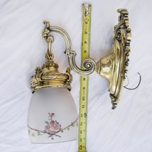 Wall Sconce Ornate Brass Lamp with Handpainted Floral Glass Shade - $123.99